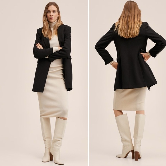 MANGO MNG l Black Fitted Long Double Breasted Coat Fall Winter Casual Work NWT M - Picture 1 of 10